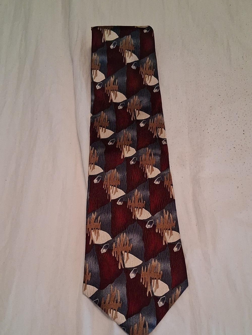 Vintage Miracle Expressions Men's Patterned Burgundy and Tan Silk Tie